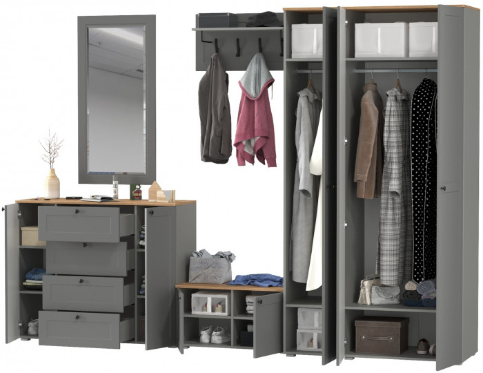 Остин Прихожая 55, цвет серый графит/дуб крафт золотой, ШхГхВ 320х54,3х229,6 см., универсальная сборка