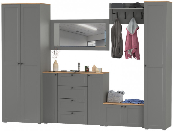 Остин Прихожая 55, цвет серый графит/дуб крафт золотой, ШхГхВ 320х54,3х229,6 см., универсальная сборка