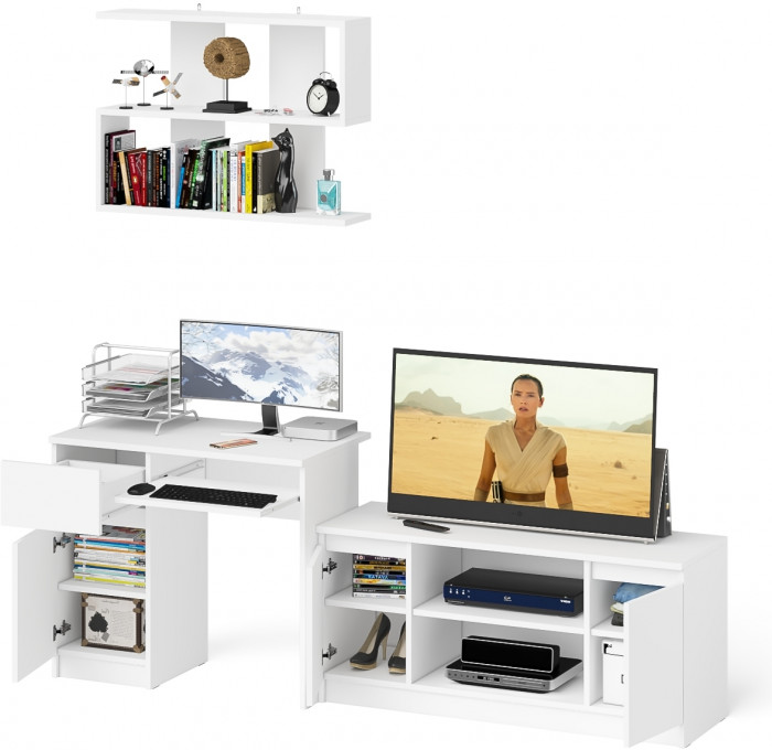 Мори компьютерный стол МС-1 левый + Тумба МТВ1200.1 + Полка 900, белый