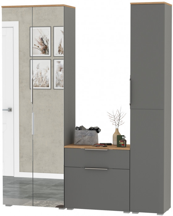Октава Прихожая 21, серый графит/дуб крафт золотой/фасады МДФ серый графит