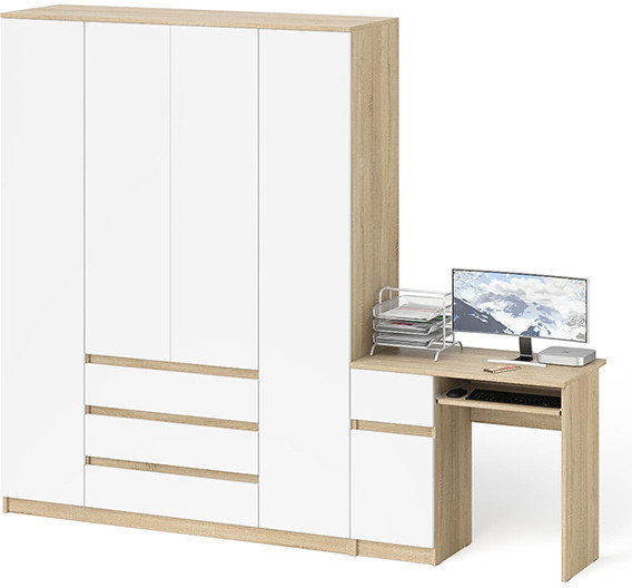 Мори Стол компьютерный МС-1 левый + Шкаф МШ1600.1, цвет дуб сонома/белый, ШхГхВ 250,4х50,4х209,6 см., выдвижной ящик слева, НЕ универсальная сборка