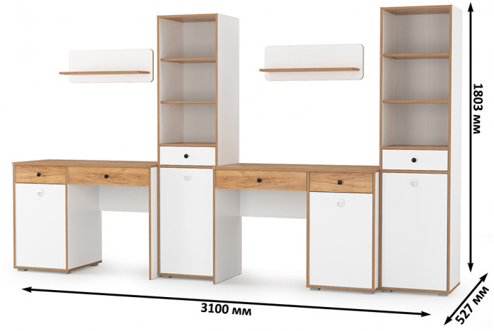 Вуди Компоновка № 15, белый премиум/дуб крафт золотой