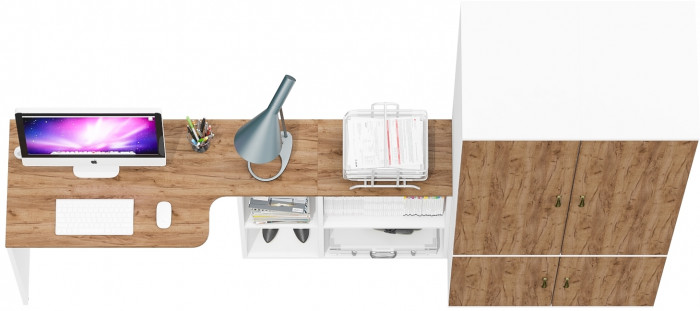 Лидер-8 Стол + Пенал МД 23Б + Пенал МД 23Б, белый шагрень/крафт золото