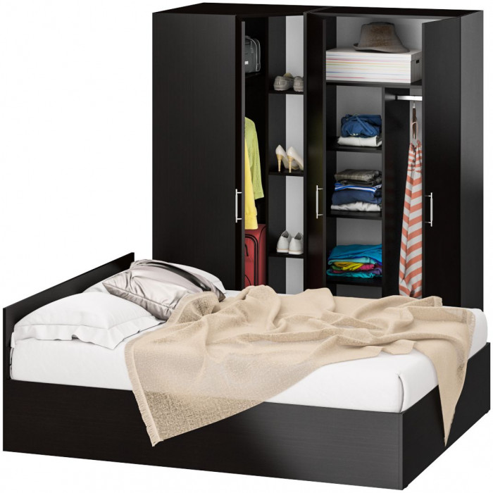 Спальня Стандарт 2-1600, цвет венге, ШхГхВ 163,5х203,5х70 + 171,2х81,2х200 см., сп.м. 1600х2000 мм., без матраса, основание есть