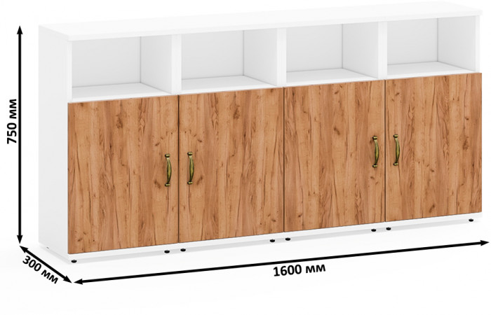 Лидер-8 Тумба МД 3.19 4 шт., цвет белый шагрень/крафт золото, ШхГхВ 160х30х75 см., универсальная сборка