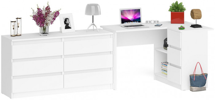 Мори компьютерный стол МС-16 правый + Комод МК1380.6, белый