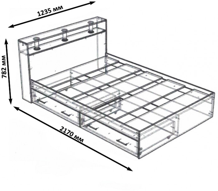 Камелия Кровать с ящиками 1200, цвет дуб сонома, ШхГхВ 123,5х217х78,2 см., сп.м. 1200х2000 мм., без матраса, основание есть