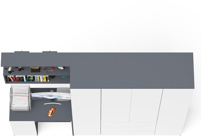 Мори Стол компьютерный МС-1 левый + Шкаф МШ1600.1 + Полка 900, цвет графит/белый, ШхГхВ 250,4х50,4х209,6 см., НЕ универсальная сборка