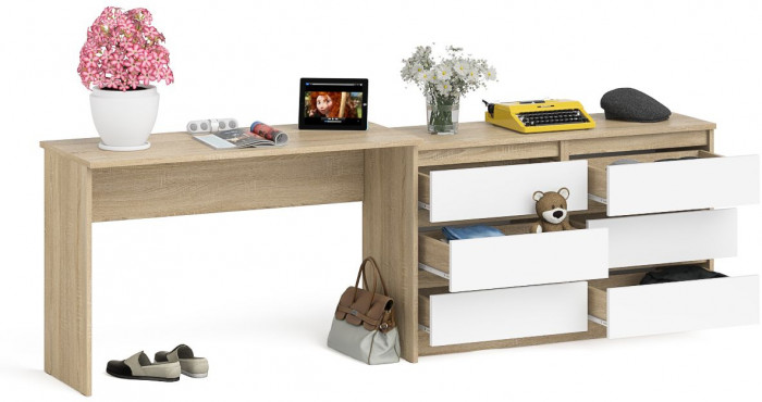 Мори письменный стол МСП1200.1 + Комод МК1200.6, дуб сонома/белый