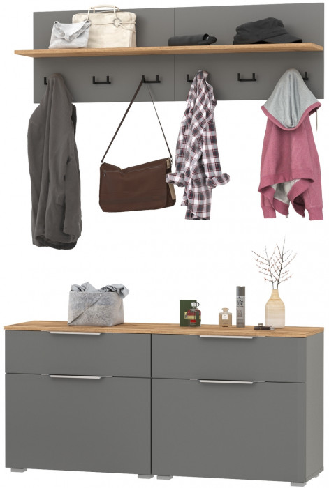 Октава Прихожая 03, цвет серый графит/дуб крафт золотой/фасады МДФ серый графит, ШхГхВ 129,8х35,4х197 см.