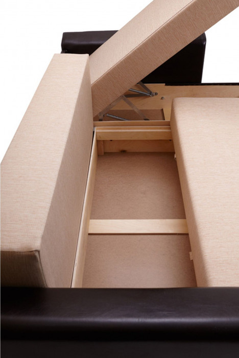 Диван-кровать угловой Амстердам, 150х200, еврокнижка, рогожка/экокожа, бежево-коричневый