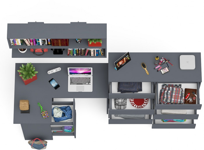 Мори компьютерный стол МС-16 левый + Комод МК1200.10 + Полка 1200, графит