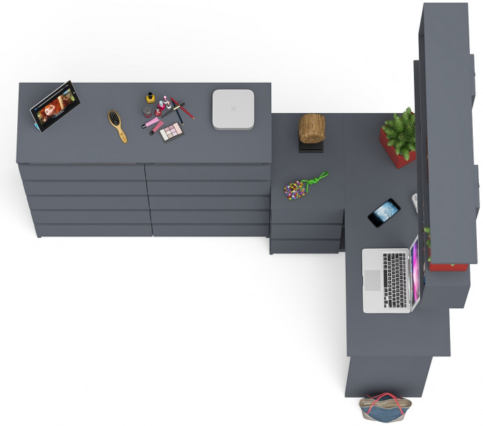 Мори компьютерный стол МС-16 левый + Комод МК1200.10 + Полка 1200, графит