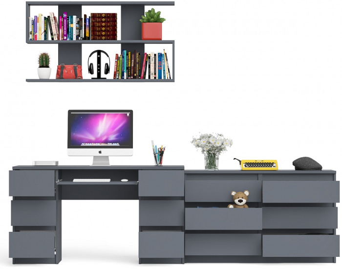 Мори компьютерный стол МС-2 + Комод МК1200.6 + Полка 1200, графит