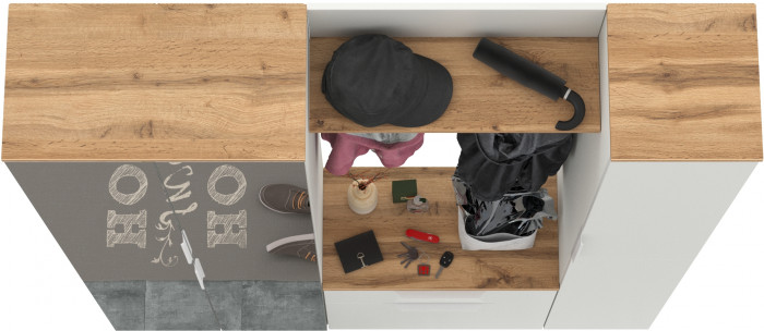 Октава Прихожая 22, белый шагрень/дуб крафт золотой/фасады МДФ белый шагрень