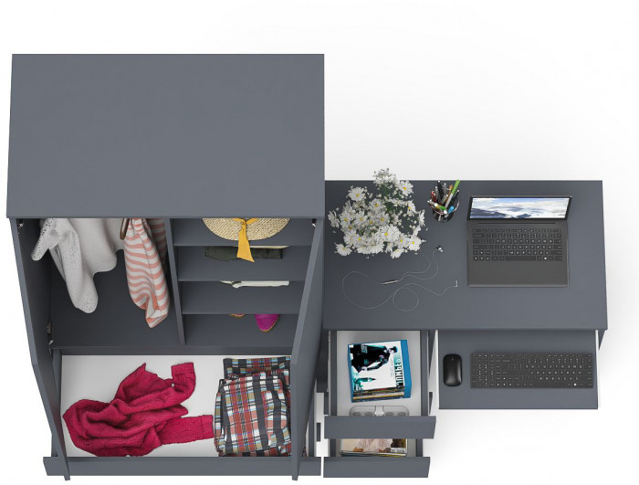 Мори Стол компьютерный МС-6 левый + Шкаф МШ900.1, цвет графит, ШхГхВ 180,4х50,4х179,6 см., выдвижные ящики слева, НЕ универсальная сборка