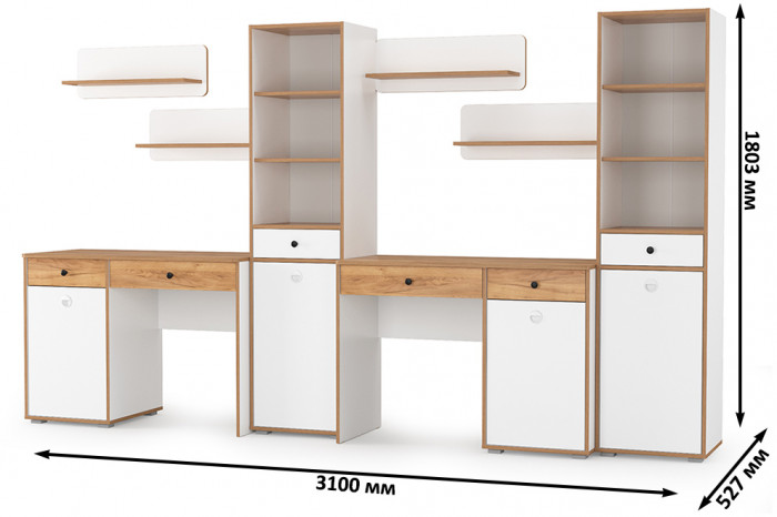 Вуди Компоновка № 16, белый премиум/дуб крафт золотой