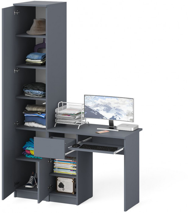 Мори компьютерный стол МС-1 левый + Пенал МШ400.1, графит