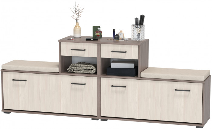 Лира ГК 2-0714+2-0714бод.тем/св Тумба под обувь, цвет бодега тёмный/бодега светлый, ШхГхВ 200х33х75,5 см., универсальная сборка