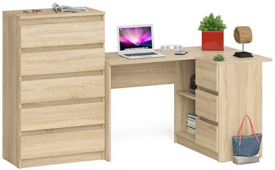 Мори Стол компьютерный МС-16 правый + Комод МК700.5, цвет дуб сонома, ШхГхВ 194,8х84,9х114 см., выдвижные ящики справа, НЕ универсальная сборка