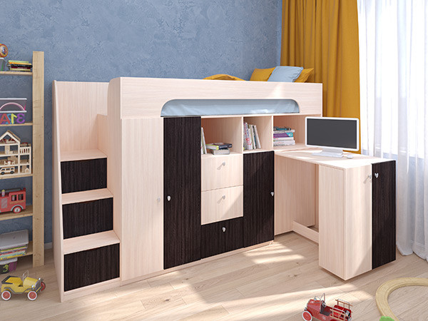 Кровать чердак Астра 11 Дуб молочный/Венге