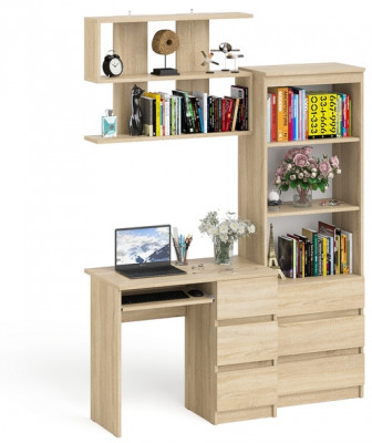 Мори Стол компьютерный МС-6 правый + Стеллаж МСТ600.3 + Полка 900, цвет дуб сонома, ШхГхВ 150,4х50х209,6 см., НЕ универсальная сборка