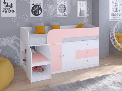 Кровать чердак Астра 9 V1 Белый/Розовый