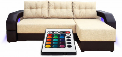 Диван-кровать раскладной еврокнижка, угловой Манчестер, с подсветкой, ширина спального места 160 см, рогожка/экокожа, бежевый