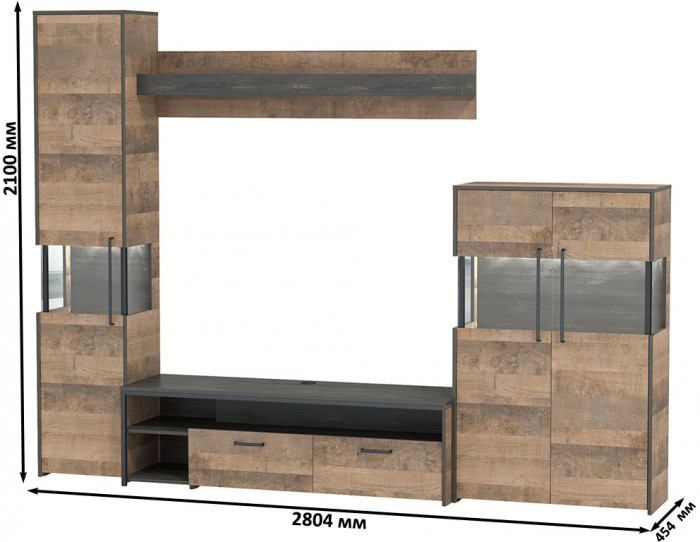 Трувор Гостиная 025, дуб гранж песочный/интра