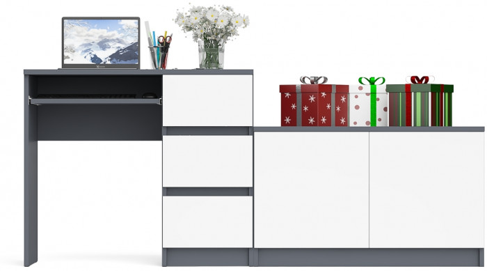 Мори компьютерный стол МС-6 правый + Тумба МА900.1, графит/белый