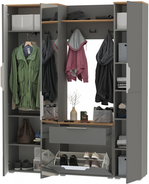 Октава Прихожая 22, серый графит/дуб крафт золотой/фасады МДФ серый графит