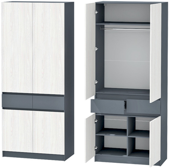 Модульная Прихожая Иннэс-10, набор 6, Графит/Ясень Анкор Светлый