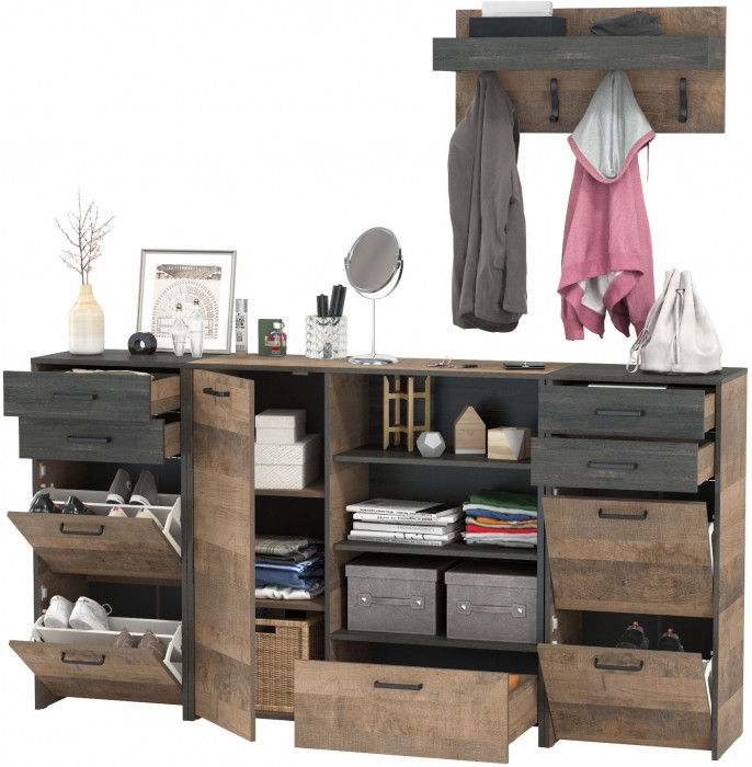 Трувор Прихожая 156, цвет дуб гранж песочный/интра, ШхГхВ 209х37х195 см., универсальная сборка