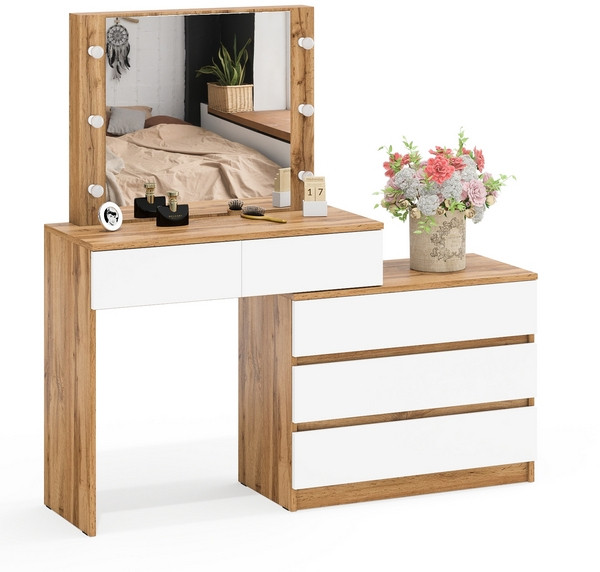 Стол косметический с подсветкой 110, дуб вотан/белый