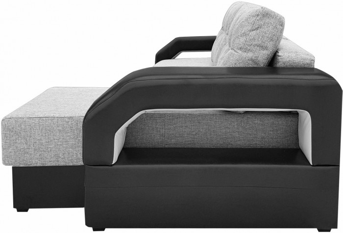 Диван-кровать раскладной, еврокнижка, угловой Манчестер , с подсветкой, рогожка/экокожа, ширина спального места 150 см, серый