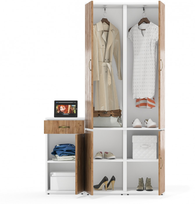 Лидер-8 Пенал МД 21Б + Пенал МД 21Б + Тумба МД 3.15, белый шагрень/крафт золото