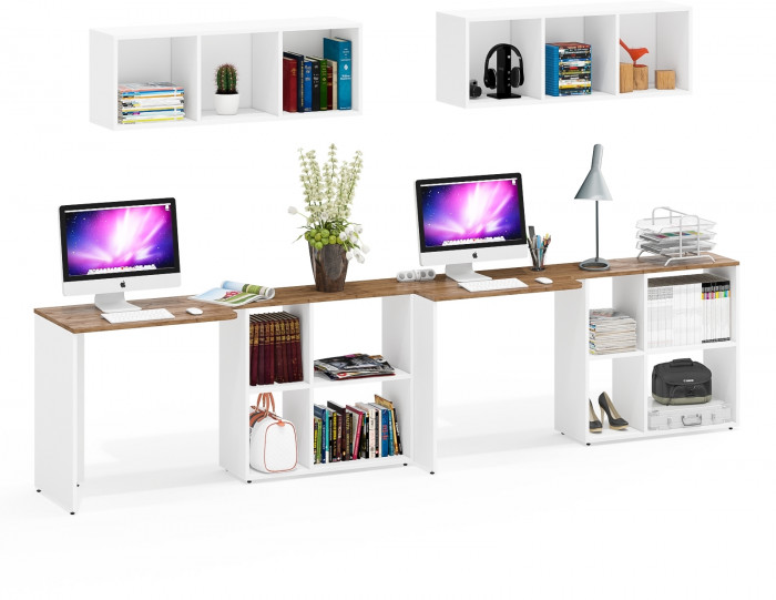 Лидер-8 Стол + Полка + Стол + Полка, белый шагрень/крафт золото