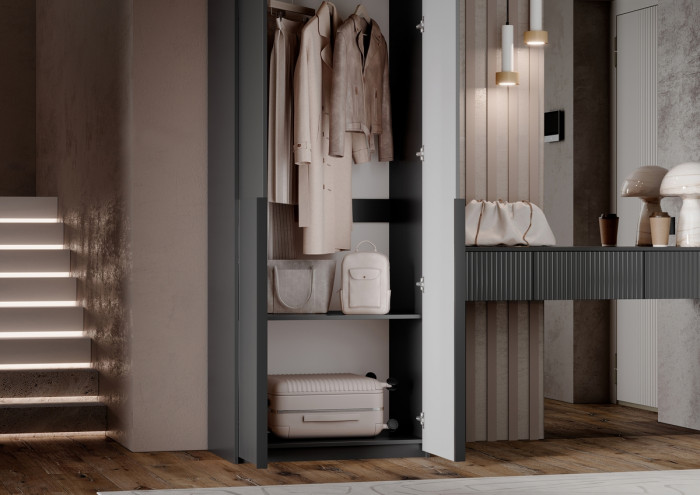 Полка косметическая со шкафом 2х-ств Марвэл, Графит/Браш графит