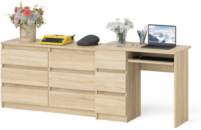 Мори компьютерный стол МС-6 левый + Комод МК1200.6, дуб сонома