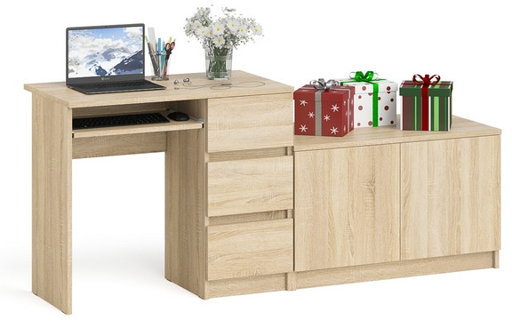 Мори компьютерный стол МС-6 правый + Тумба МА900.1, дуб сонома