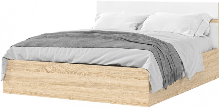 ЛИБЕРТИ КР 02 Кровать 1,6 (1632х900х2032) Фасад МДФ БЕЛЫЙ ГЛЯНЕЦ/Корпус ДУБ СОНОМА