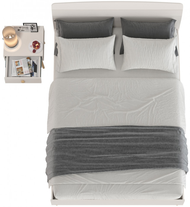 Афина Спальня Кровать 1400 + Тумба прикроватная, цвет кашемир серый, ШхГхВ 144,6х210,2х95,7 + 45х37х45 см., сп.м. 1400х2000 мм., б/м, основание есть