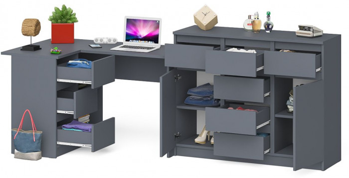 Мори компьютерный стол МС-16 левый + Комод МК1200.4, графит
