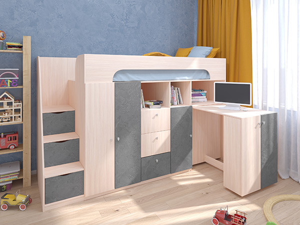 Кровать чердак Астра 11 Дуб молочный/Железный Камень