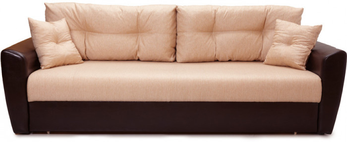 Диван-кровать Амстердам, 150х195, раскладной, еврокнижка, независимый пружинный блок, рогожка/экокожа, коричнево-бежевый