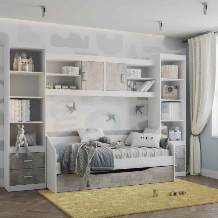 "Паскаль" шкаф открытый (534х2100х402) белый/цемент светлый