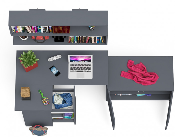 Мори Стол компьютерный МС-16 левый + Тумба МА900.1 + Полка 1200, цвет графит, ШхГхВ 214,8х84,9х209,6 см., НЕ универсальная сборка