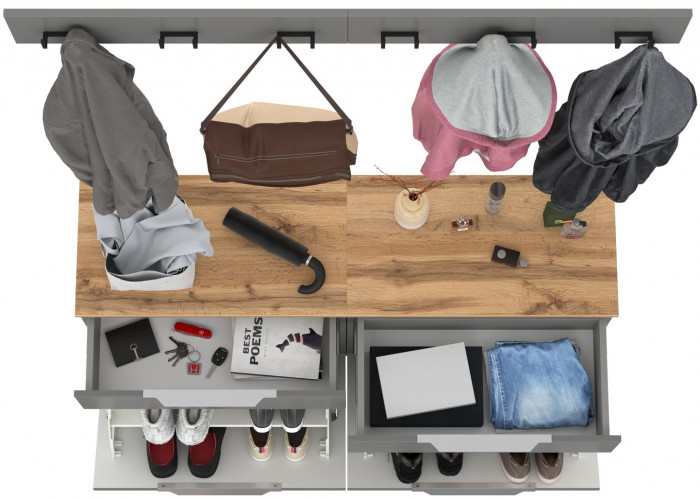 Октава Прихожая 05, цвет серый графит/дуб крафт золотой/фасады МДФ серый графит, ШхГхВ 129,8х35,4х180 см.