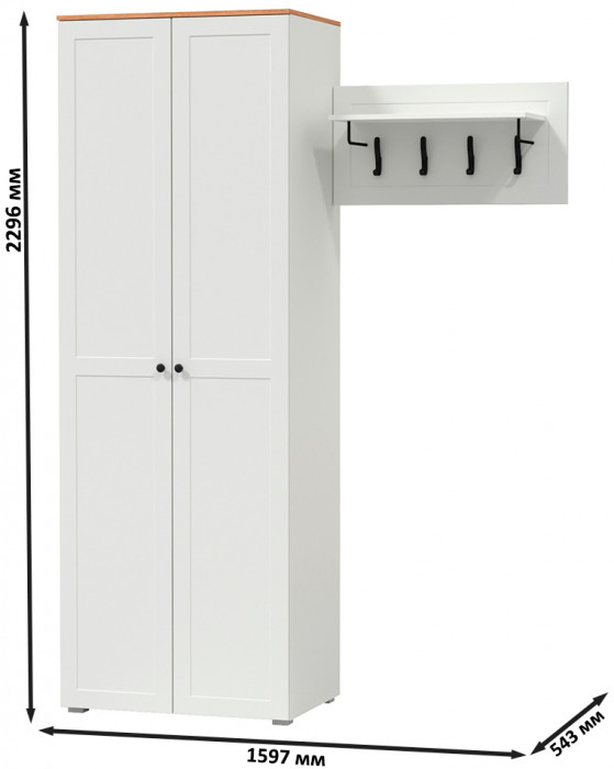 Остин Прихожая 08, цвет белый шагрень/дуб крафт золотой, ШхГхВ 159,7х54,3х229,6 см., универсальная сборка