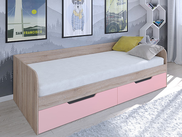 Кровать Астра одноярусная Сонома/Розовый